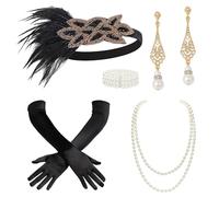 BABEYOND 6 Pieces 1920s Flapper Headband Gatsby Accessories Set for Women, Gold Black, One Size