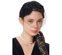 BABEYOND Bridal Wedding Veil Fascinator Mesh Lace Headband Tea Party Flower Fascinator Funeral Hats for Women, Black, One Size