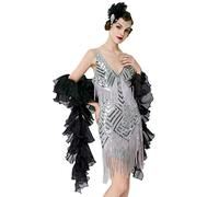 BABEYOND Chandelle Silk Boa Gatsby Boa 1920s Flapper Accessories, Black, One Size