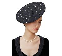 BABEYOND Coucoland Fascinator Hat Cocktail Tea Party Fascinator Headband Vintage Kentucky Derby Fascinators for Wedding, Black-Pearl, One Size