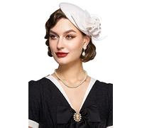 BABEYOND Fascinator Hats for Women - Tea Party Hats Fascinators Kentucky Headband Felt Derby Hat Wedding Flower Mesh Headwear, Off-white, One Size