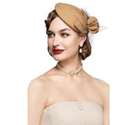 BABEYOND Fascinator Hats for Women - Tea Party Hats Fascinators Kentucky Headband Felt Derby Hat Wedding Flower Mesh Headwear, Camel, One Size