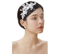 BABEYOND Fascinator Veil for Women - Flower Wedding Birdcage Veil Elegant Tea Party Headpiece with Comb for Bridal Party, White, One Size
