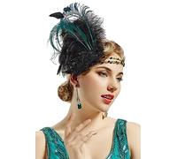 BABEYOND Feather Headpiece - 1920s Flapper Headband with Crystals - Great Gatsby Costume Accessory (Black)