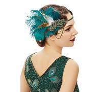 BABEYOND Feather Headpiece Sequined Showgirl Flapper Headband 1920s Accessories Darkgreen
