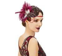BABEYOND Feather Headpiece Sequined Showgirl Flapper Headband 1920s Accessories Winered