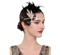 BABEYOND Flapper 1920s Gatsby Headband - 20s Vintage Rhinestone Hair Accessories Wedding Ball Women's Feather Headgear Black Gold