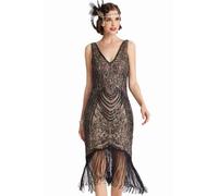 BABEYOND Flapper Dresses 1920s V Neck Beaded Fringed Great Gatsby Dress - Multi - Medium