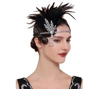 BABEYOND Flapper Headpiece for Women - 1920s Headband Flapper Feather Headpiece Gatsby Headpiece Roaring 20s Accessories Black