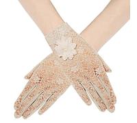 BABEYOND Floral Lace Vintage Opera Gloves for Women - Classic Wedding Stretchy Gloves (1920s, Beige)