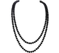 BABEYOND Gatsby Long Knot Pearl Necklace 1920s Flapper Imitation Pearls Necklace Black 2PCS