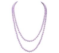 BABEYOND Gatsby Long Knot Pearl Necklace 1920s Flapper Imitation Pearls Necklace Purple 2PCS