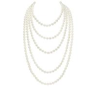 BABEYOND Gatsby Long Knot Pearl Necklace 1920s Flapper Imitation Pearls Necklace White 2PCS