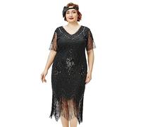 BABEYOND Great Gatsby Dresses for Women Plus Size Cocktail Dress 1920s Flapper Costume for Women Black, Black, 4XL Plus