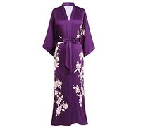 BABEYOND Kimono Dressing Gown Floral Printed Kimono Robe Long Satin Kimono Dress Cover Up for Women Wedding Pyjamas Party 135cm/53inches (Purple)
