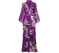BABEYOND Kimono Dressing Gown Peacock Kimono Robe For Women Wedding Girl's Bonding Party Pyjamas 135cm Long (Dark Purple)(Size: free size)