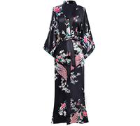 BABEYOND Kimono Dressing Gown Peacock Kimono Robe For Women Wedding Girl's Bonding Party Pyjamas 135cm Long (Black)(Size: free size)