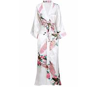 BABEYOND Kimono Dressing Gown Peacock Kimono Robe For Women Wedding Girl's Bonding Party Pyjamas 135cm Long (White)