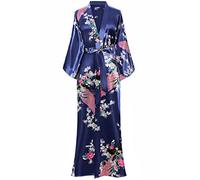 BABEYOND Kimono Dressing Gown Peacock Kimono Robe For Women Wedding Girl's Bonding Party Pyjamas 135cm Long (Dark Blue)(Size: free size)