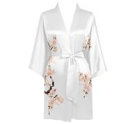 BABEYOND Kimono Robe Cover up Short Floral Kimono Blouse Loose Cardigen Bachelorette Party Robe - White