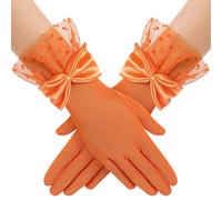 BABEYOND Lace Gloves for Women - Bow Short Prom Gloves Evening Elegant Accessories for Wedding Opera Party, Orange, One Size