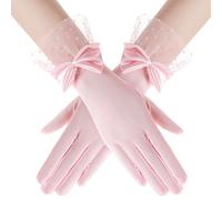 BABEYOND Lace Gloves for Women - Bow Short Prom Gloves Evening Elegant Accessories for Wedding Opera Party, Pink, One Size