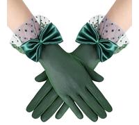 BABEYOND Lace Gloves for Women - Bow Short Prom Gloves Evening Elegant Accessories for Wedding Opera Party, Dark Green, One Size