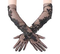 BABEYOND Lace Gloves for Women - Long Mesh Tulle Gloves Floral Wedding Opera Bridal Gloves Flapper Accessories for Brides, Black, One Size