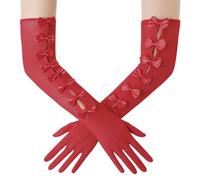 BABEYOND Lace Gloves for Women - Princess Gloves Long Stretchy Bow Mesh Tulle Sheer for Costume Opera Party, Red, One Size