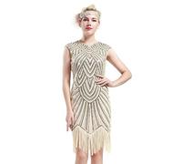 Babeyond Ladies’ Retro 1920s-style Flapper Dress - Fully Sequined, Round-Necked, Great Gatsby Themed Party Dress - Ladies’ Costume Dress - Beige - S