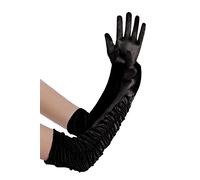 BABEYOND Long Evening Gloves Satin Elbow Gloves Bridal Fancy Dress Gloves Wedding Prom Opera Gloves 1920s Style for Women (Long Wave Pleated 52cm/Black)