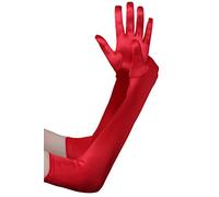 BABEYOND Long Evening Gloves Satin Elbow Gloves Bridal Fancy Dress Gloves Wedding Prom Opera Gloves 1920s Style for Women (Long Smooth 52cm/Red)