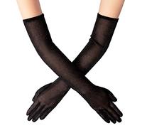 BABEYOND Long Opera Party 20s Glitter Gloves Stretchy Adult Size Elbow length Mesh Gloves, Black, One Size