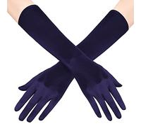 BABEYOND Long Opera Party 20s Satin Gloves Stretchy Adult Size Elbow Length 15 Inches, Navy Blue, One Size