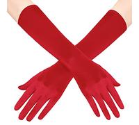 BABEYOND Long Satin Opera Gloves for Women 1920s Flapper Party Gloves, Red, One Size