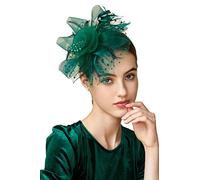 BABEYOND Mesh Feather Fascinator Flower Hair Clip Fascinators Hat Bridal Headpiece Bridal Headpiece Wedding Church Tea Party Derby Hats Race Hats (Dark Green)