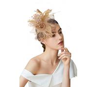 BABEYOND Mesh Feather Fascinator Flower Hair Clip Fascinators Hat Bridal Headpiece Bridal Headpiece Wedding Church Tea Party Derby Hats Race Hats (Gold)