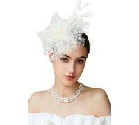 BABEYOND Mesh Feather Fascinator Flower Hair Clip Fascinators Hat Bridal Headpiece Wedding Church Tea Party Derby Hats Race Hats (Beige)