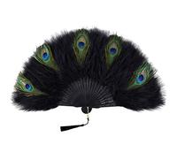 BABEYOND Roaring 20s Vintage Style Peacock & Black Marabou Feather Fan Flapper Accessories for Costume Halloween Dancing Party Tea Party Variety Show BlackR-BPeacock