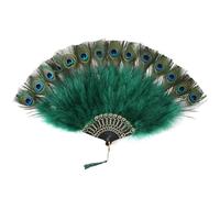 BABEYOND Roaring 20s Vintage Style Peacock & Black Marabou Feather Fan Flapper Accessories for Costume Halloween Dancing Party Tea Party Variety Show GoldribDarkgreen