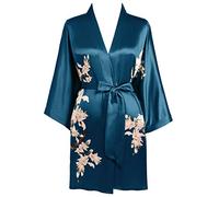 BABEYOND Satin Kimono Dressing Gown Short Floral Printed Kimono Robe Long Knee Length Kimono Dress Cover Up for Women Wedding Pyjamas Party (DarkGreen)