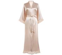 BABEYOND Satin Kimono Robe Long Bridesmaid Wedding Bath Robe with Lace Trim