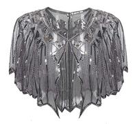 BABEYOND Sequin Beaded Art Deco Evening Cape Women's 1920s Shawl Wedding Party Shawl Scarf（Grey）