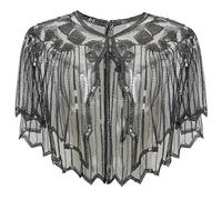 BABEYOND Sequin Beaded Art Deco Evening Cape Women's Shawl Scarf 1920s Shawl Wedding Party（Black）