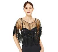 BABEYOND Sequin Beaded Shawl Wrap 1920s Evening Cape Shawl Gatsby for Evening Dresses Wedding Party, Black Gold, One Size