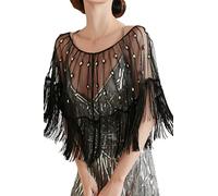BABEYOND Sequin Beaded Shawl Wrap 1920s Evening Cape Shawl Gatsby for Evening Dresses Wedding Party, Black, One Size