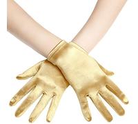 BABEYOND Short Satin Gloves for Women - Silk Opera Wedding Bridal Gloves Tea Party Banquet Costume 1920s Flapper Accessories, Gold, One Size