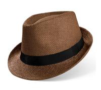 BABEYOND Straw Fedora Hat for Men Panama Trilby Hat Short Brim Summer Sun Hat, U-Coffee, One Size
