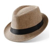 BABEYOND Straw Trilby Fedora Hat for Men-1920s Felt Panama Hat Short Brim Summer Cap with Ribbon, A-Camel, One Size