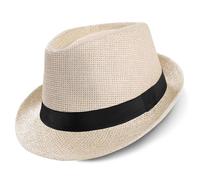 BABEYOND Straw Trilby Fedora Hat for Men-1920s Felt Panama Hat Short Brim Summer Cap with Ribbon, U-beige, One size